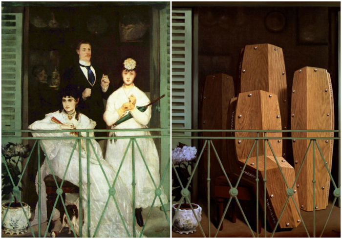 Edouard Manet, Le Balcon, 1869 / René Magritte, Perspective II: Le Balcon de Manet, 1950